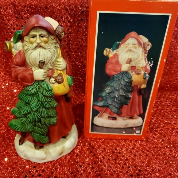 Vintage Porcelain Santa holding Tree & Toys Distributed by AMC New York - Picture 1 of 3